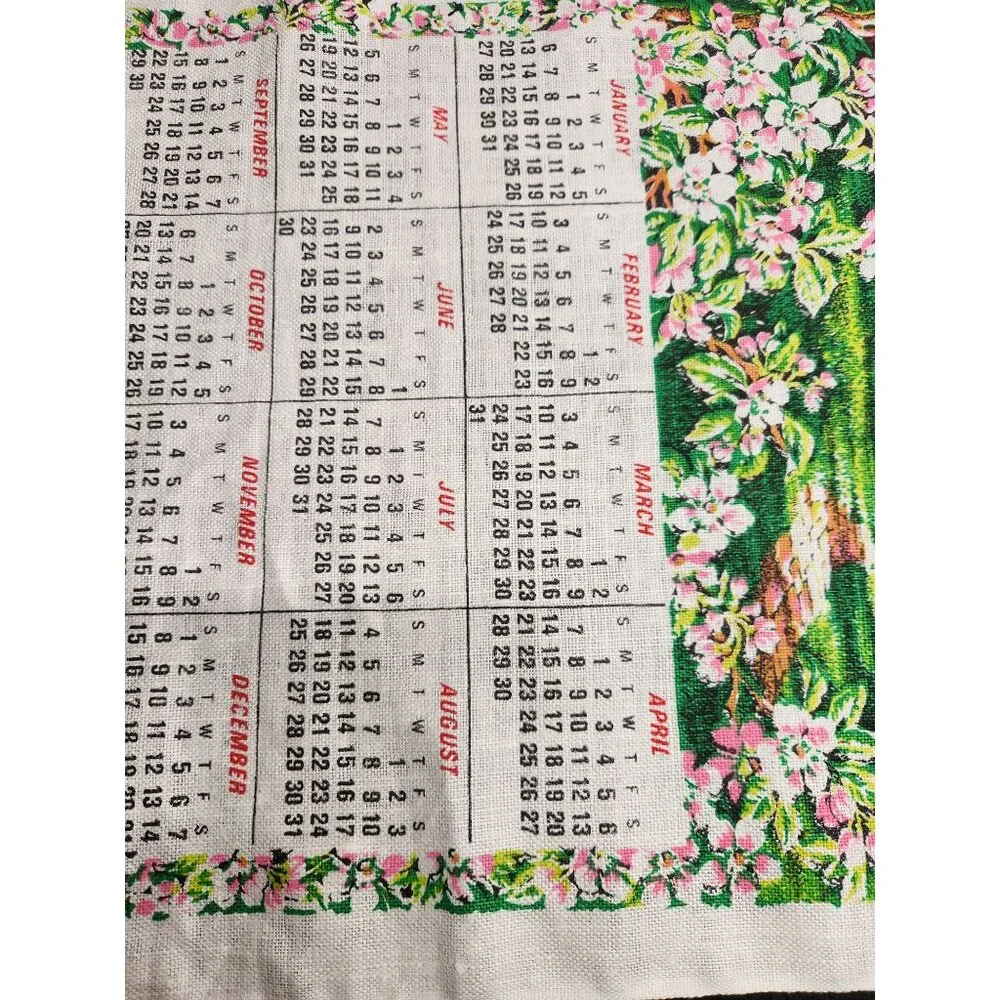 VTG 1974 Calendar Tapestry With Floral Cottage &‎ Bless This House O Lord Quote